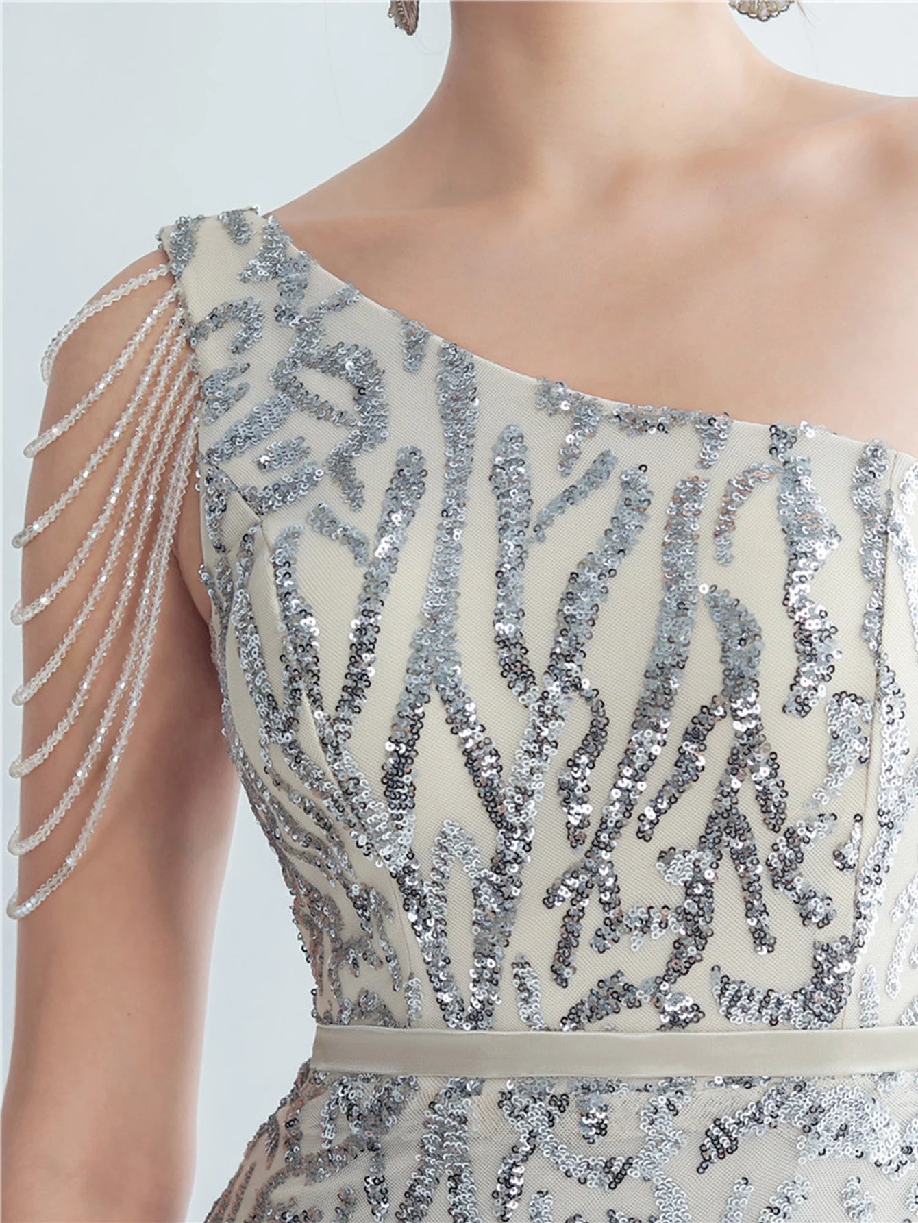 Elegant Diagonal Collar Backless Sequin Birthday Party Long Maxi Dress