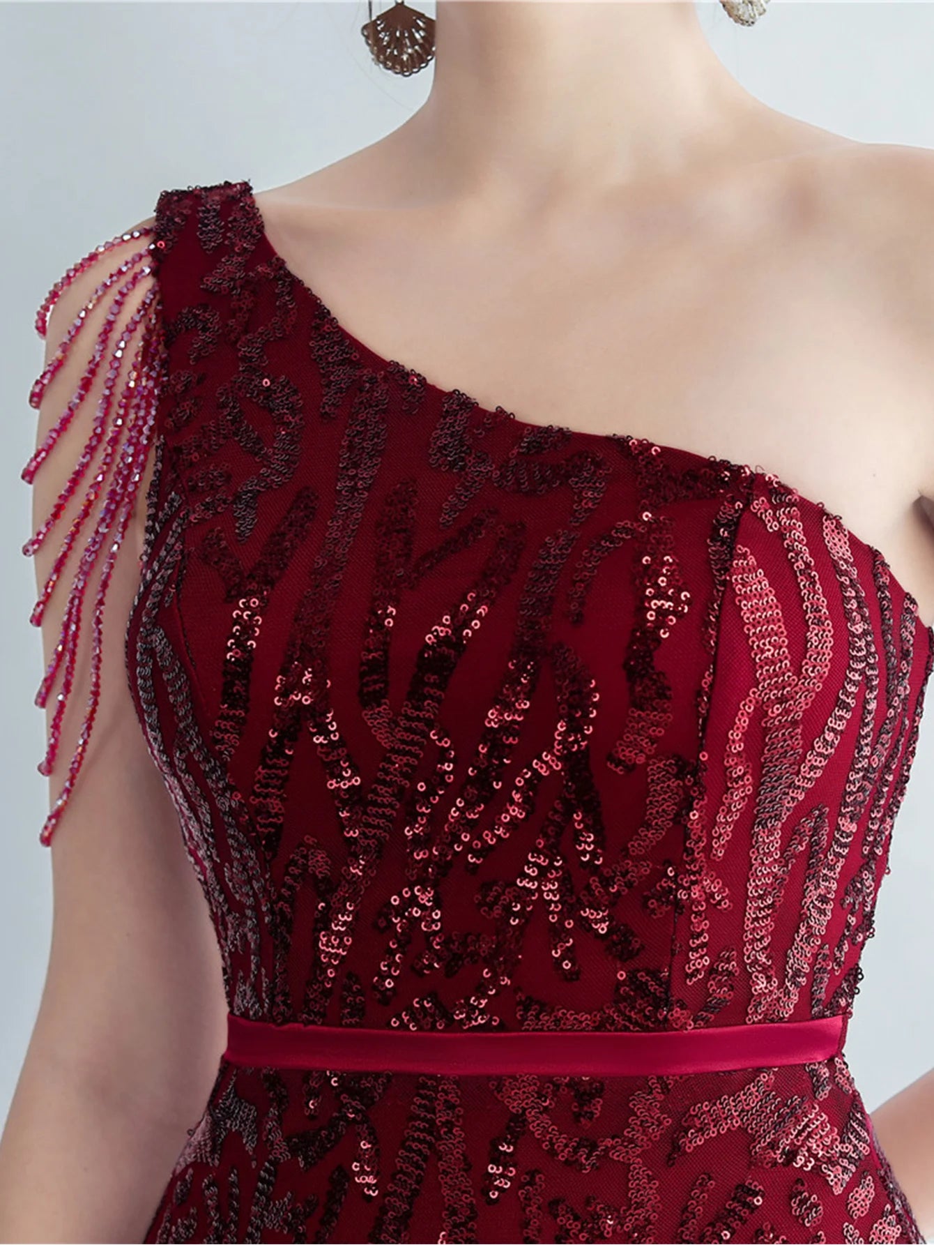 Elegant Diagonal Collar Backless Sequin Birthday Party Long Maxi Dress