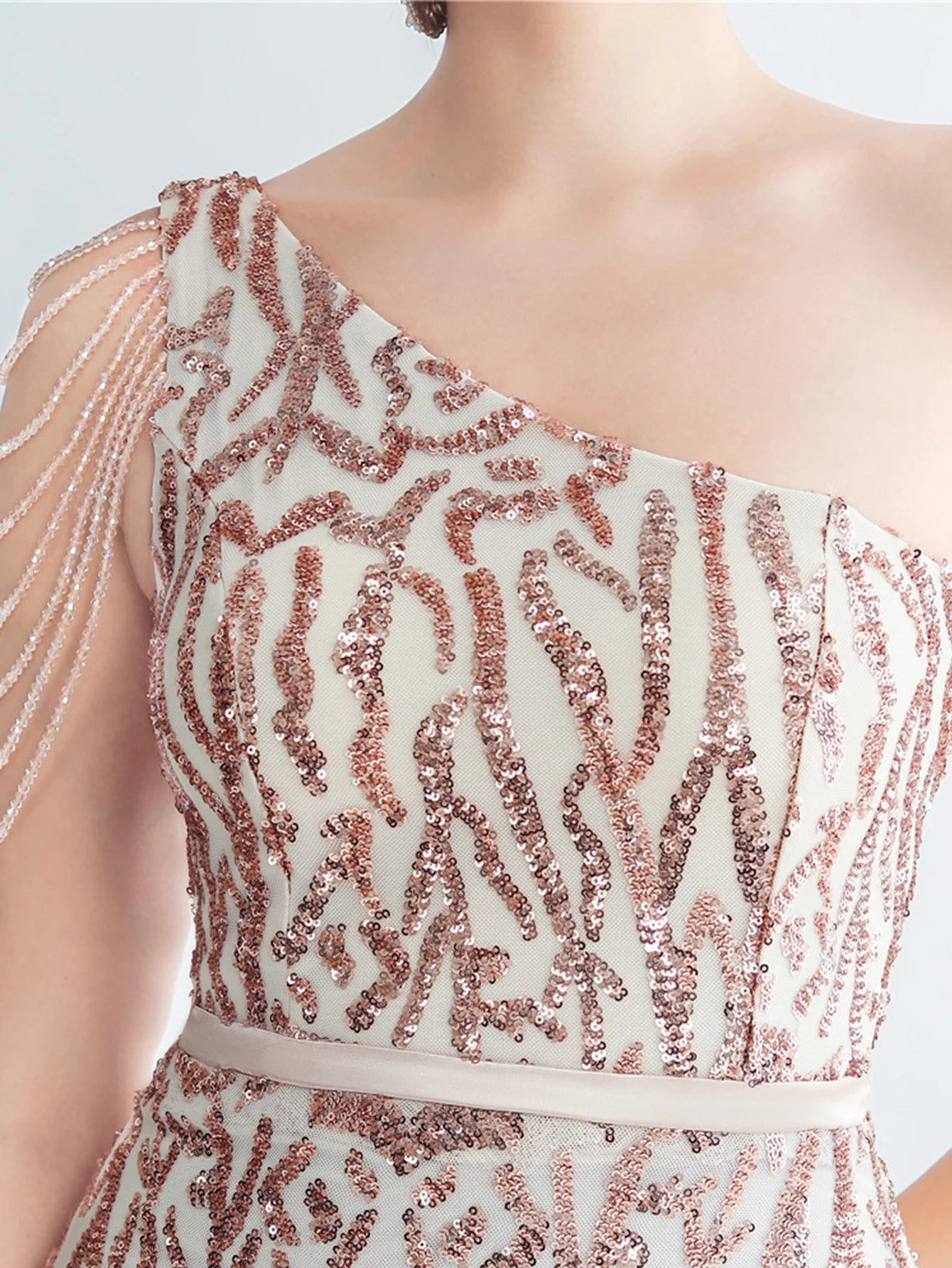 Elegant Diagonal Collar Backless Sequin Birthday Party Long Maxi Dress