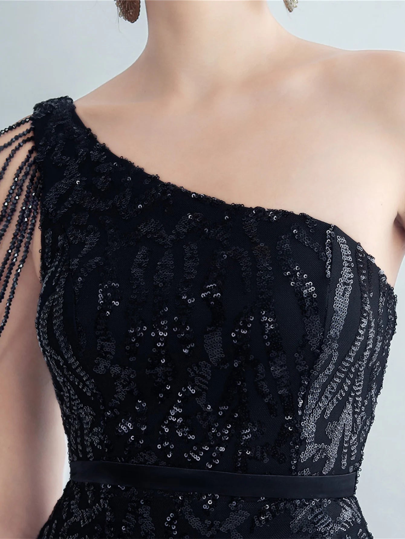Elegant Diagonal Collar Backless Sequin Birthday Party Long Maxi Dress