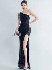 Elegant Diagonal Collar Backless Sequin Birthday Party Long Maxi Dress
