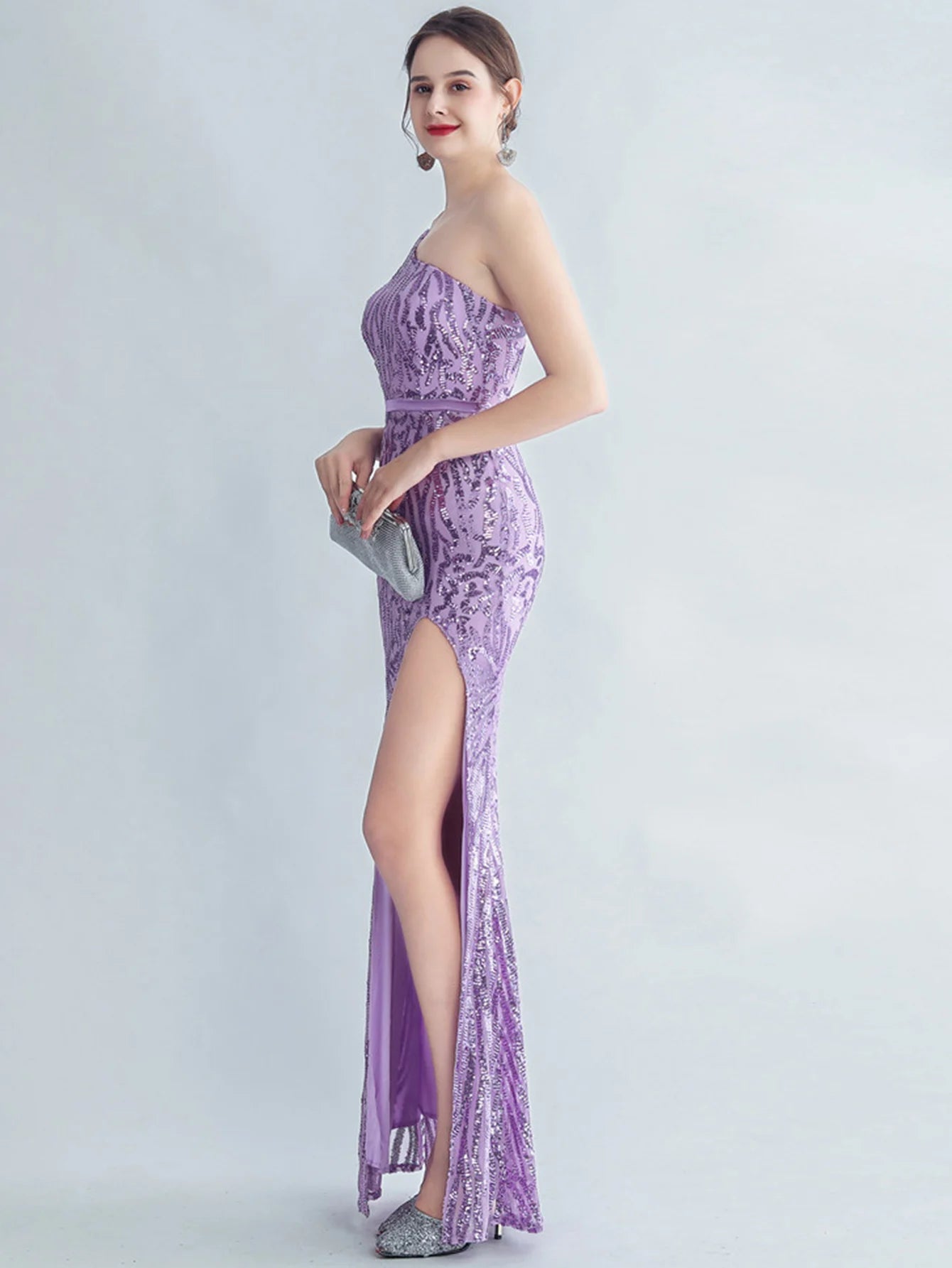 Elegant Diagonal Collar Backless Sequin Birthday Party Long Maxi Dress