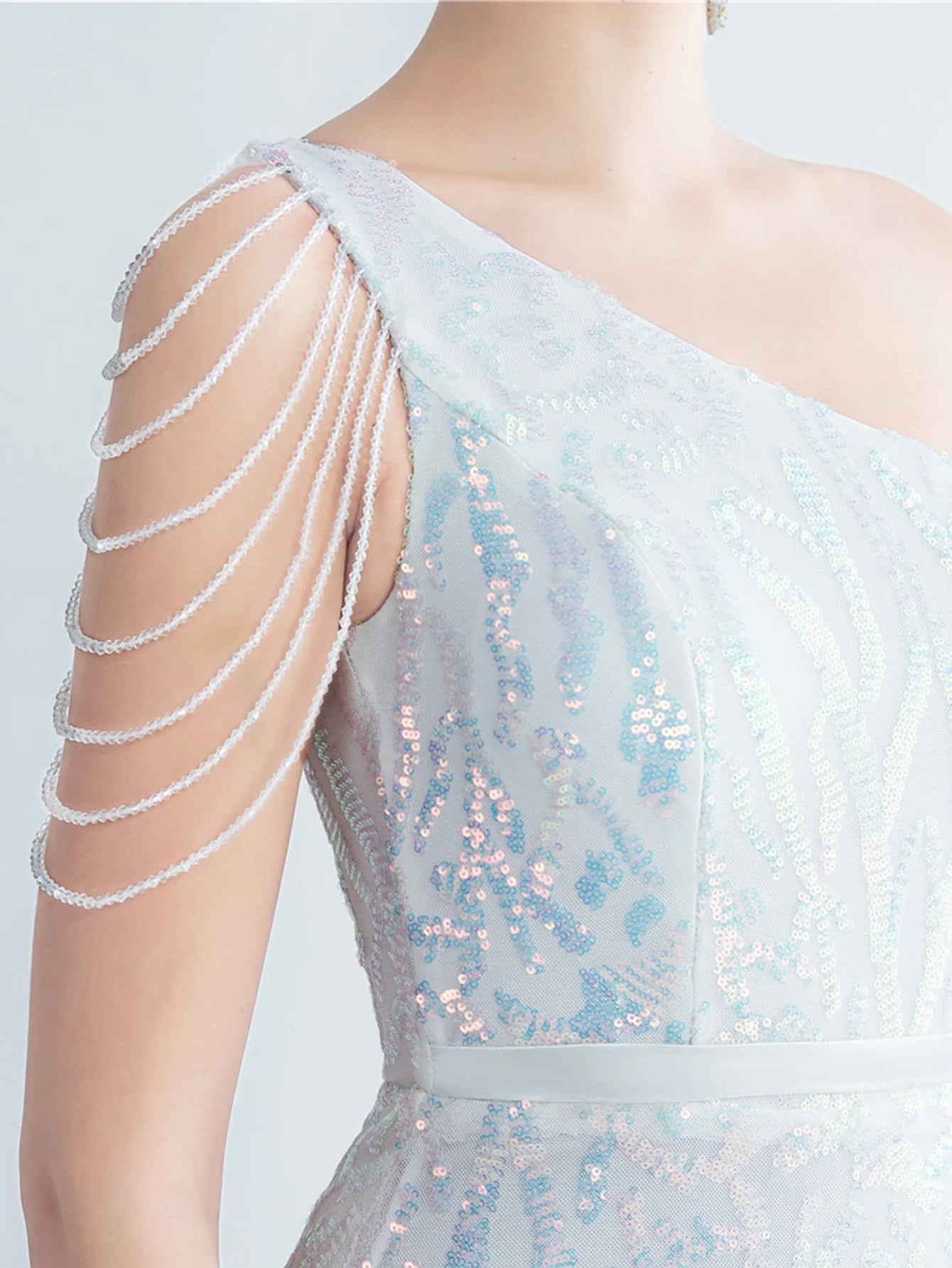 Elegant Diagonal Collar Backless Sequin Birthday Party Long Maxi Dress