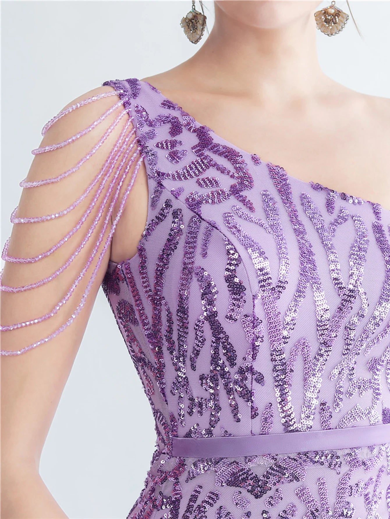 Elegant Diagonal Collar Backless Sequin Birthday Party Long Maxi Dress