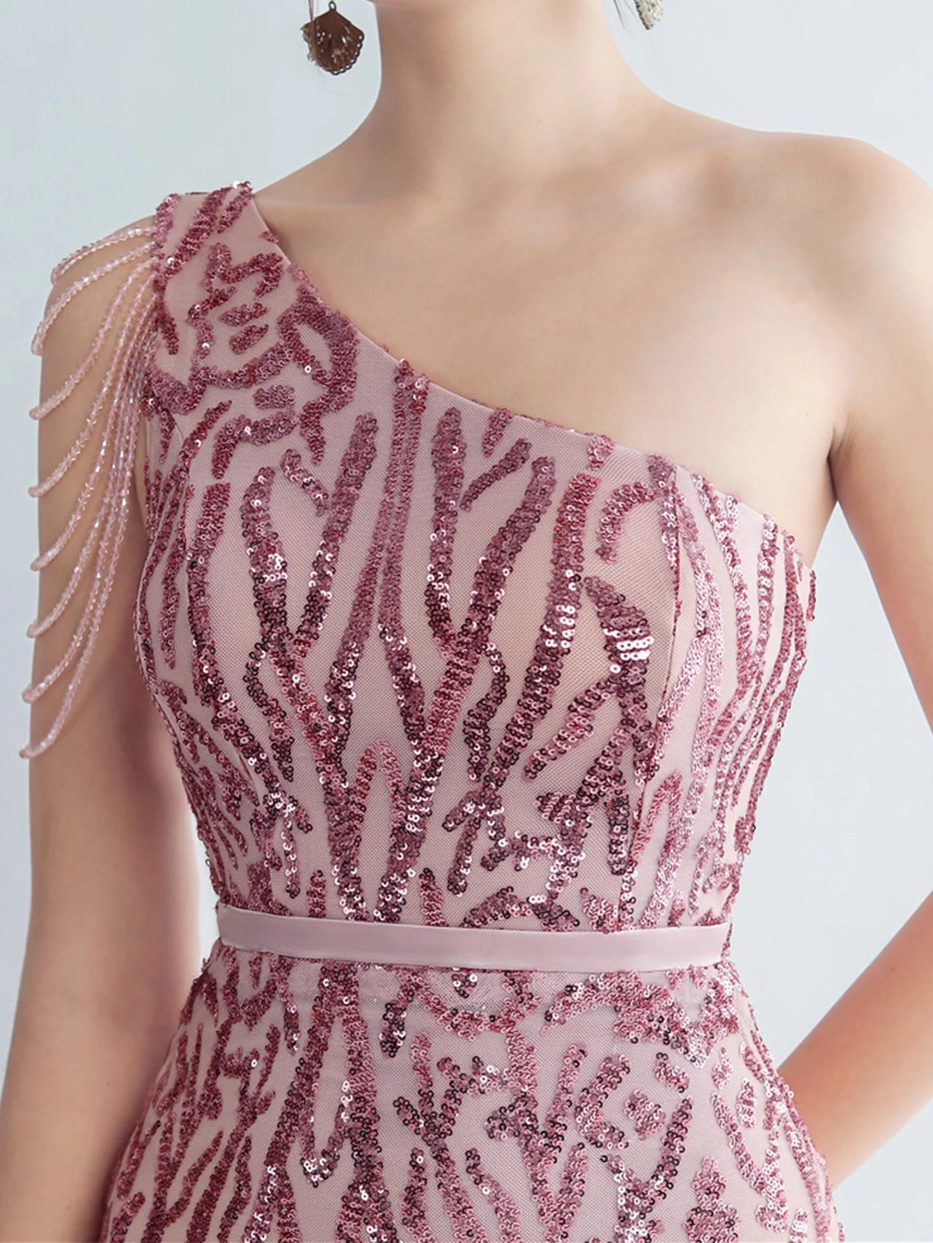 Elegant Diagonal Collar Backless Sequin Birthday Party Long Maxi Dress