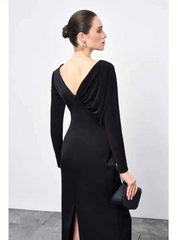 Elegant Diagonal Collar Long Sleeve Spliced High Waist Slimming Dresses
