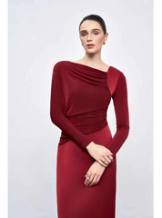 Elegant Diagonal Collar Long Sleeve Spliced High Waist Slimming Dresses