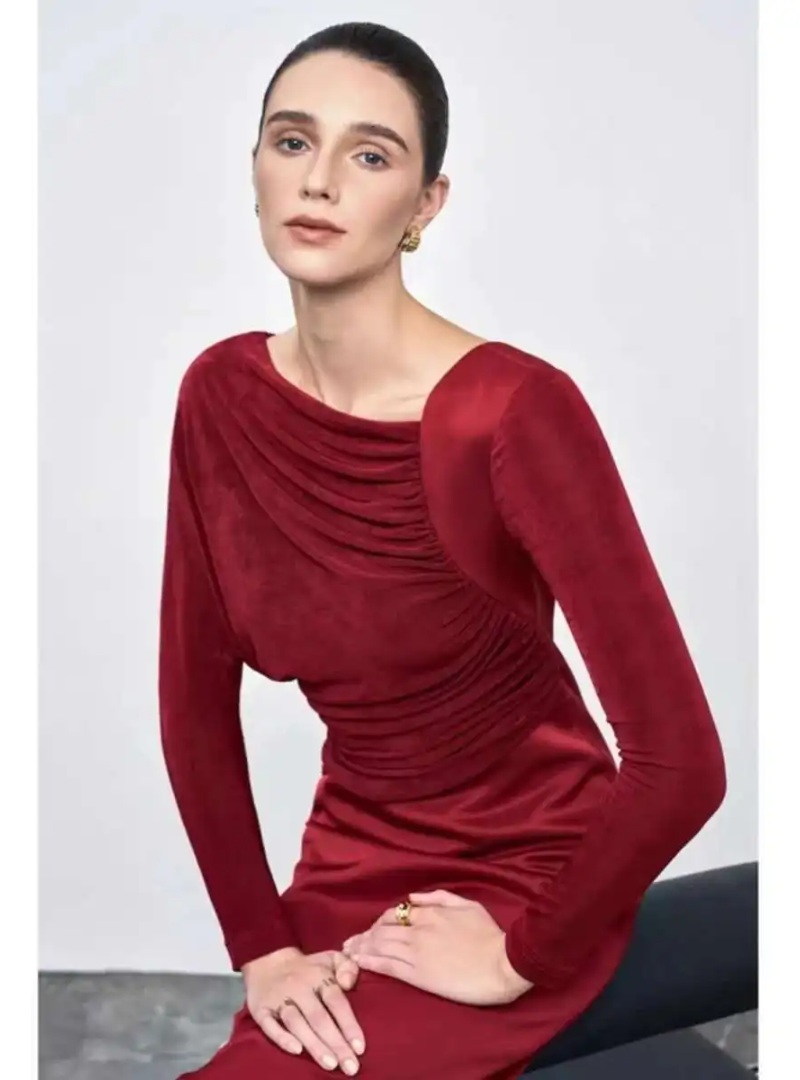 Elegant Diagonal Collar Long Sleeve Spliced High Waist Slimming Dresses