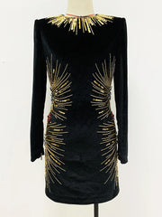 Elegant Diamonds Beaded Designer Long Sleeve Stunning Sequined Mini Dress