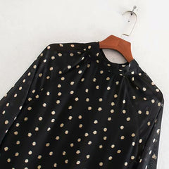 Elegant Dot Print Stand Collar Casual Long Dress