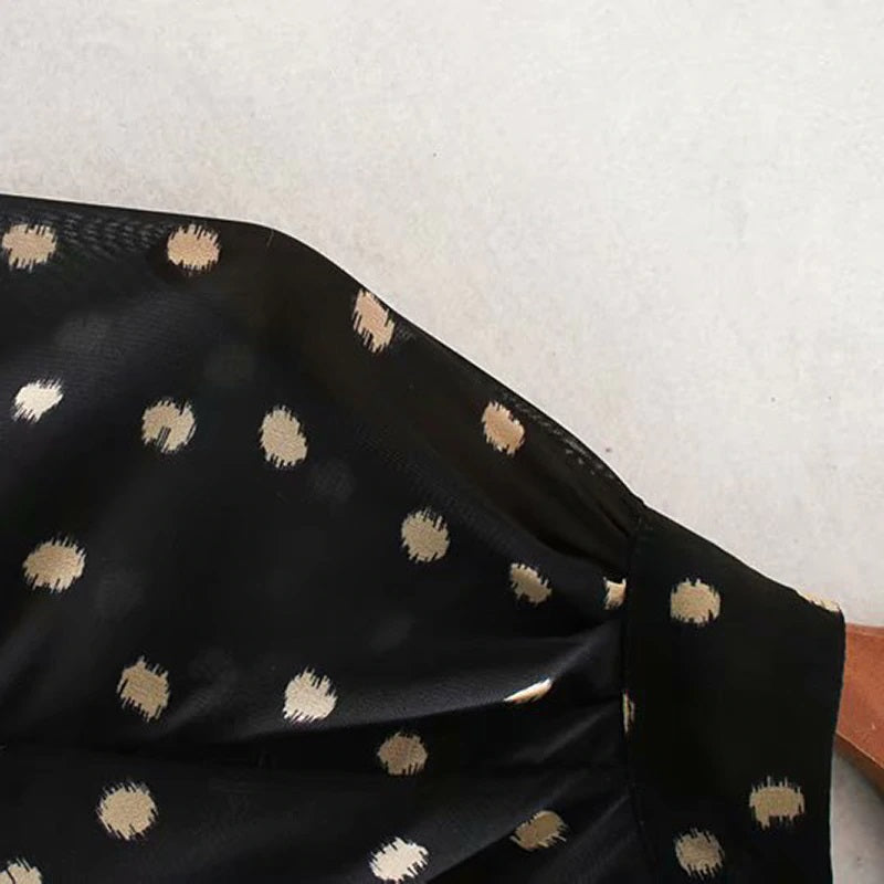 Elegant Dot Print Stand Collar Casual Long Dress
