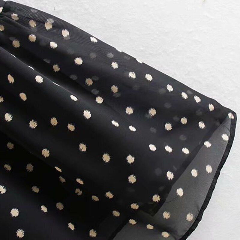 Elegant Dot Print Stand Collar Casual Long Dress