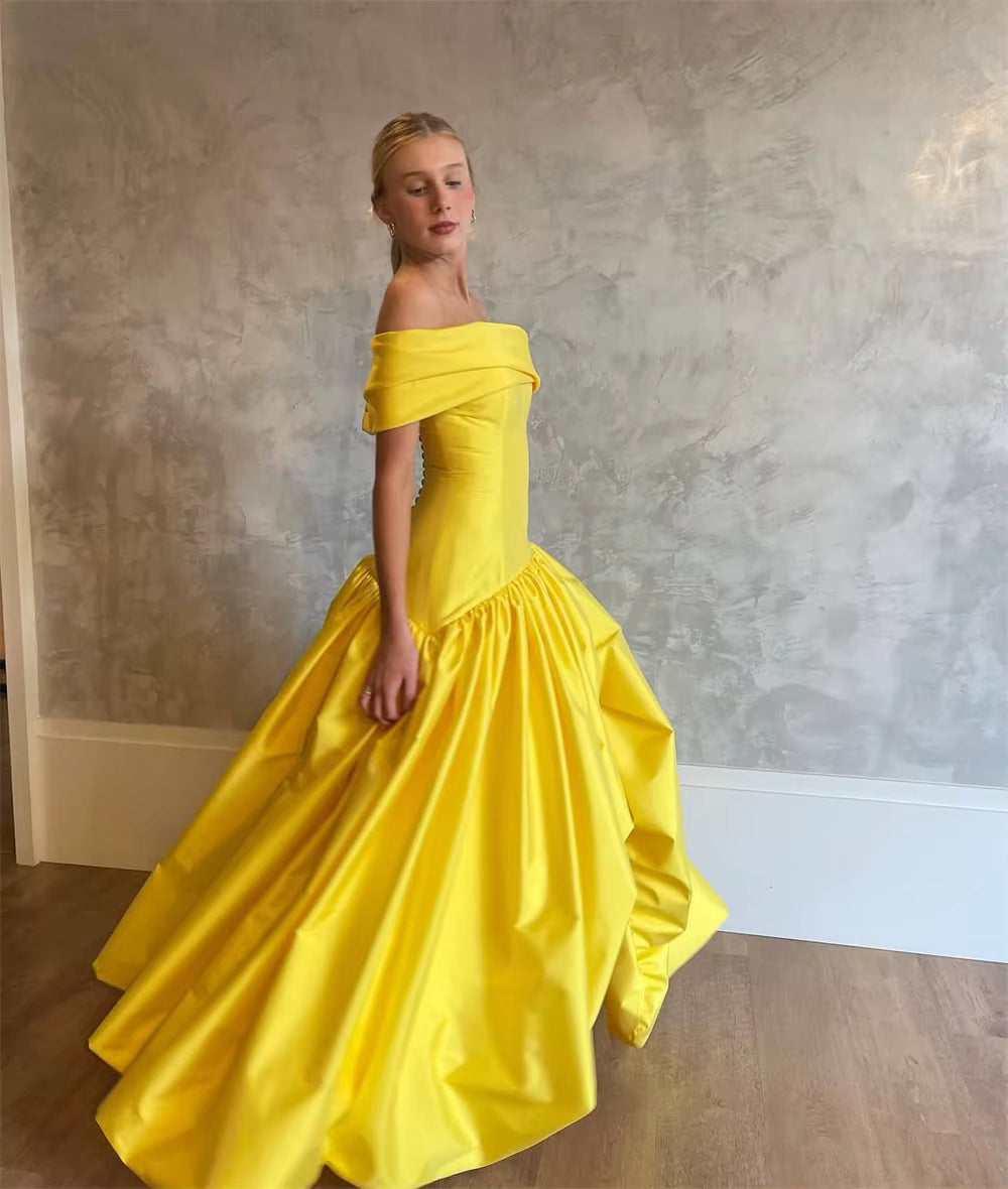 Elegant Draped Off Shoulder A-Line Asymmetrical Party Prom Side High Split Maxi Dress