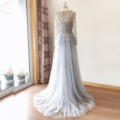Elegant V-Neck Evening Long Sleeves Diamond Hand Made Sequin Prom Party Gown
