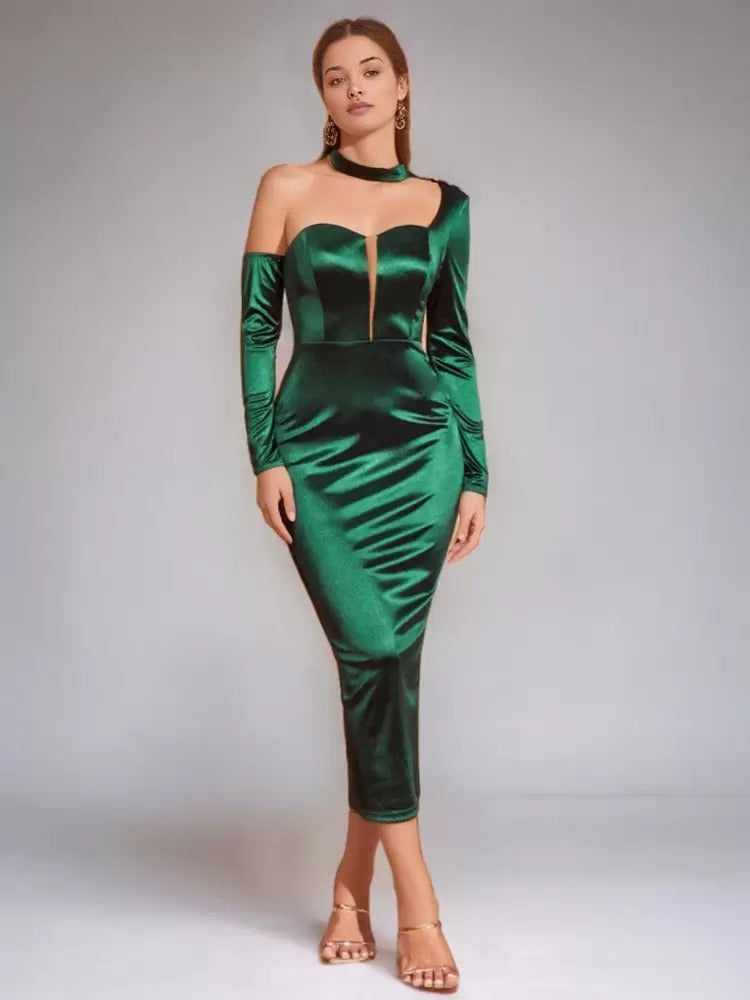 Elegant Embellished Collar Sheer Semi Formal Midi Dress
