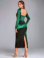 Elegant Embellished Collar Sheer Semi Formal Midi Dress