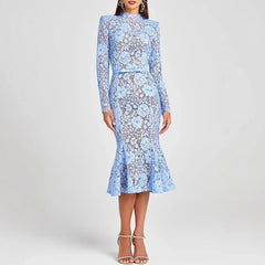 Elegant Embroidery Lace Crochet Hollow High-waist Bodycon Dresses
