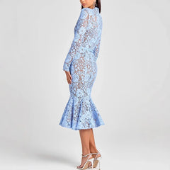 Elegant Embroidery Lace Crochet Hollow High-waist Bodycon Dresses