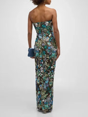 Elegant Empire Floral Embroidery Design Sleeveless Long Dress
