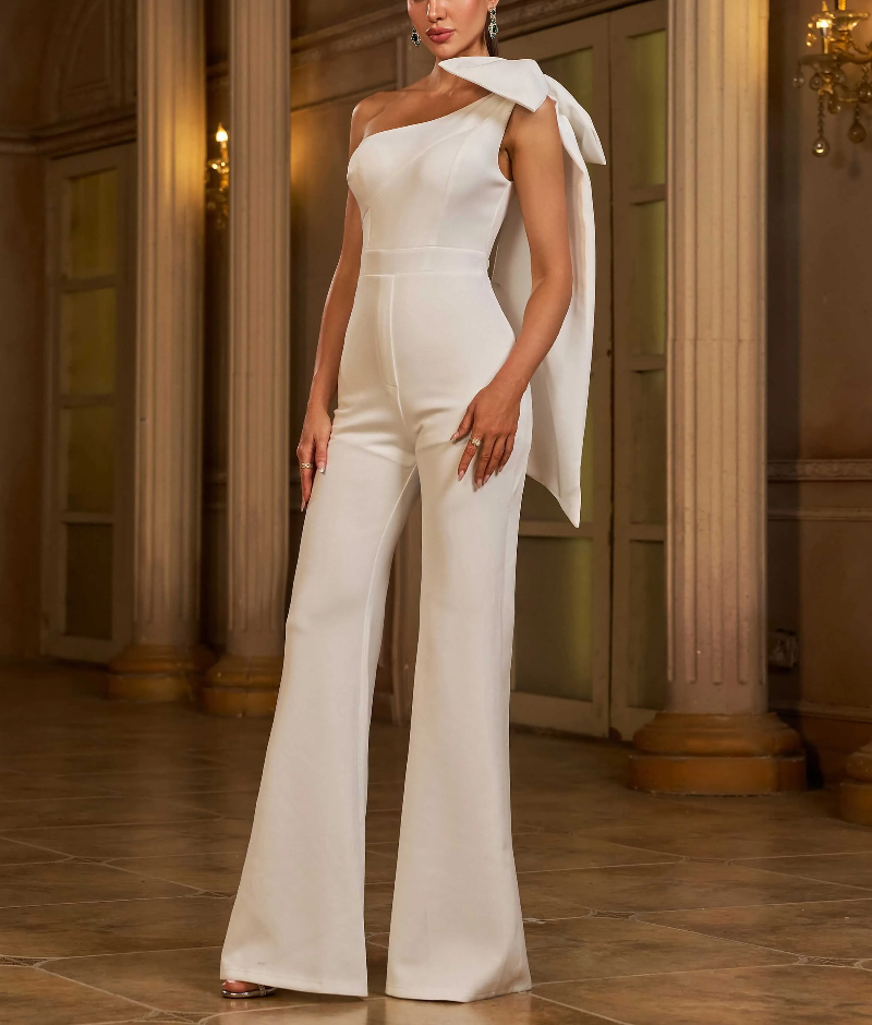 Elegant Beautiful Bow One Shoulder Formal Perform Jumpsuit