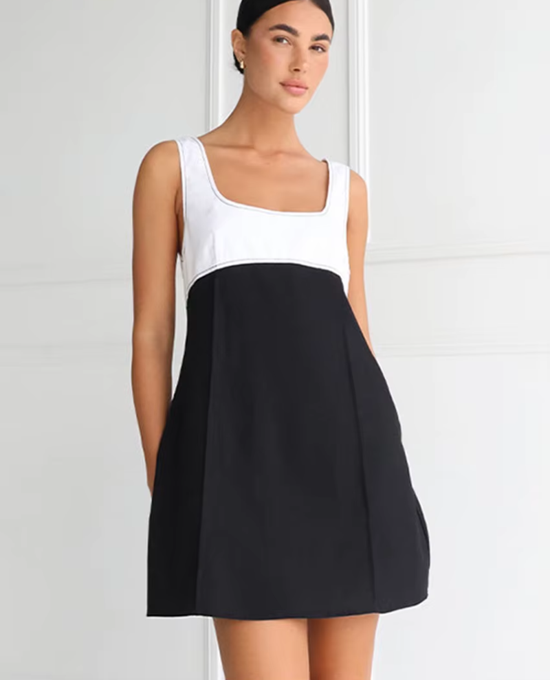 Elegant Classic Patchwork Loose Square Collar Sleeveless Mini Dresses