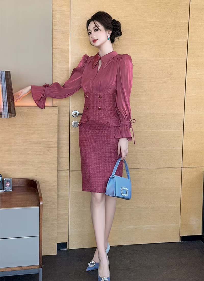 Elegant Formal Occasion 2-Piece Flare Sleeve Slim Pencil Short Mini Dress