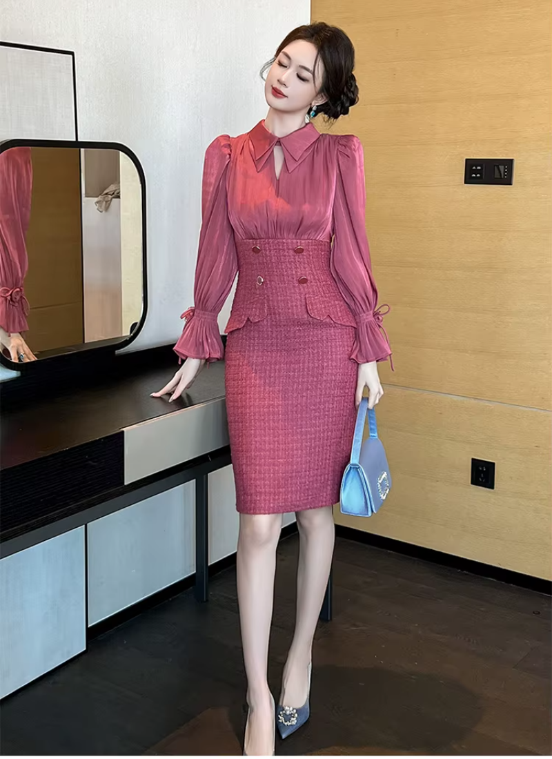 Elegant Formal Occasion 2-Piece Flare Sleeve Slim Pencil Short Mini Dress
