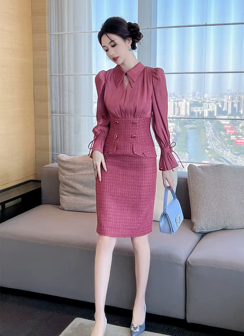 Elegant Formal Occasion 2-Piece Flare Sleeve Slim Pencil Short Mini Dress