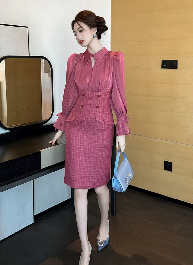 Elegant Formal Occasion 2-Piece Flare Sleeve Slim Pencil Short Mini Dress