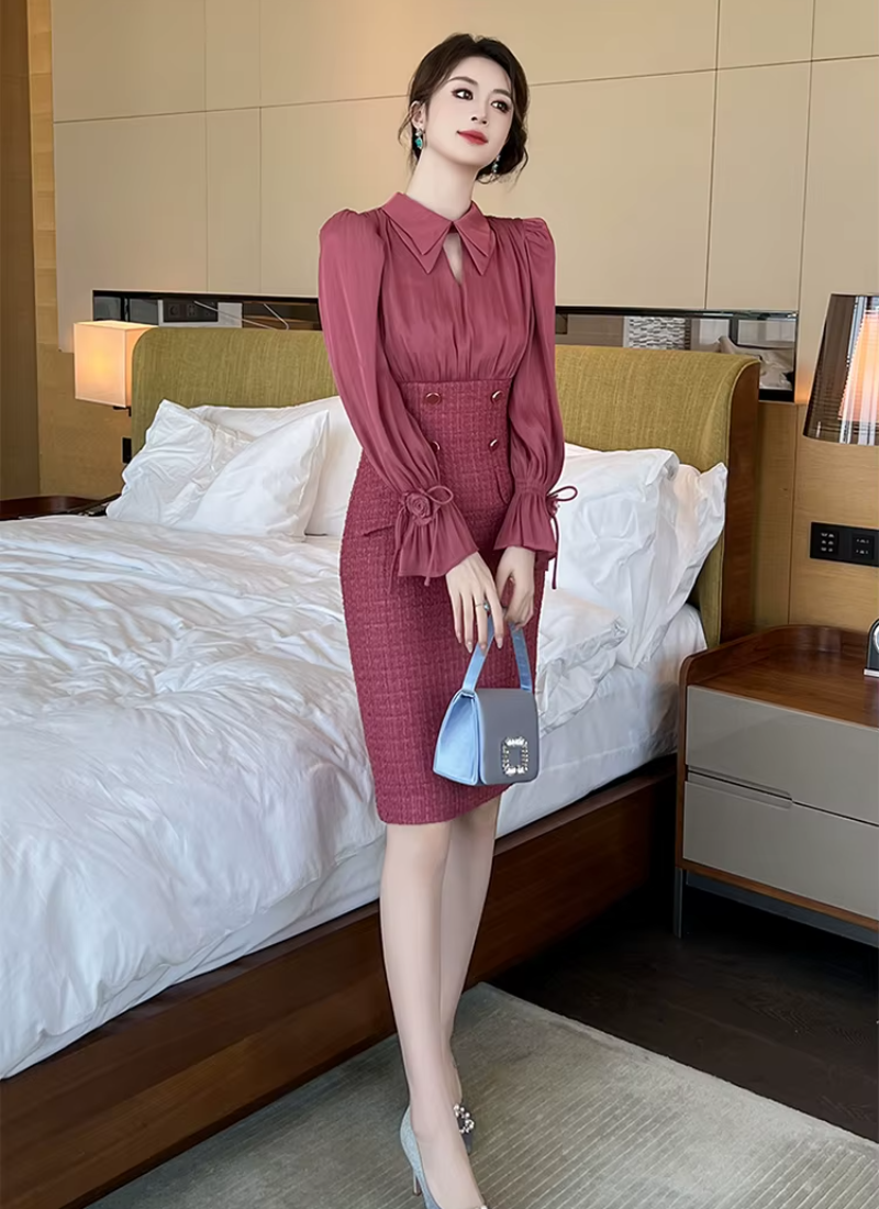 Elegant Formal Occasion 2-Piece Flare Sleeve Slim Pencil Short Mini Dress