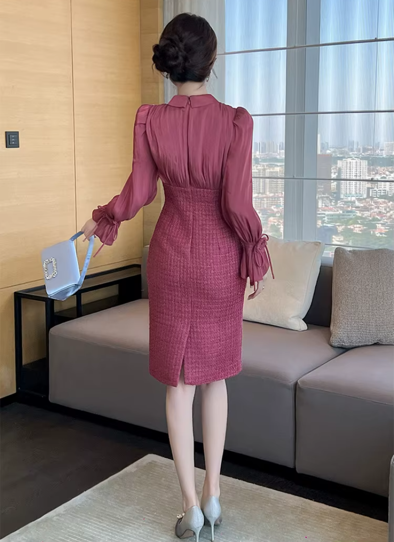 Elegant Formal Occasion 2-Piece Flare Sleeve Slim Pencil Short Mini Dress