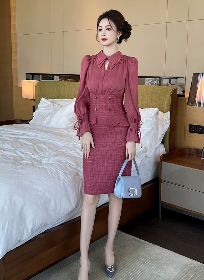 Elegant Formal Occasion 2-Piece Flare Sleeve Slim Pencil Short Mini Dress