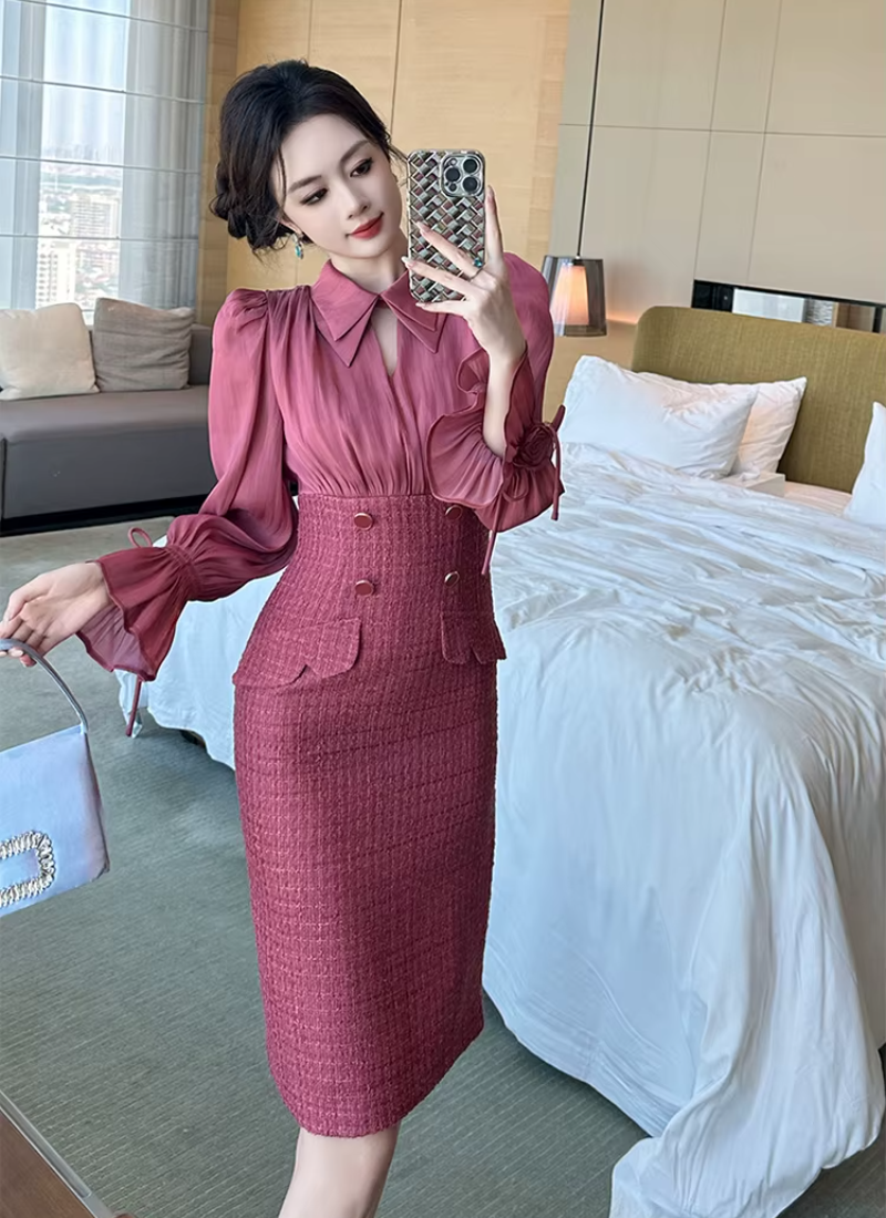 Elegant Formal Occasion 2-Piece Flare Sleeve Slim Pencil Short Mini Dress