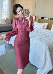 Elegant Formal Occasion 2-Piece Flare Sleeve Slim Pencil Short Mini Dress