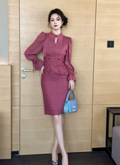 Elegant Formal Occasion 2-Piece Flare Sleeve Slim Pencil Short Mini Dress