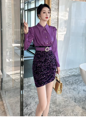 Elegant Formal Occasion  2-Piece Shirt Sequin Slim Pencil Short Dress