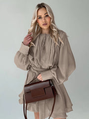 Elegant Long Sleeve Shirt With High Waist Pleated Mini Skirt Set
