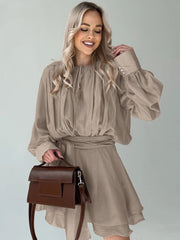 Elegant Long Sleeve Shirt With High Waist Pleated Mini Skirt Set