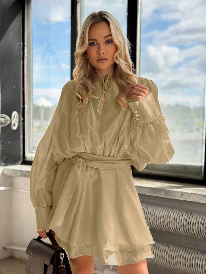 Elegant Long Sleeve Shirt With High Waist Pleated Mini Skirt Set