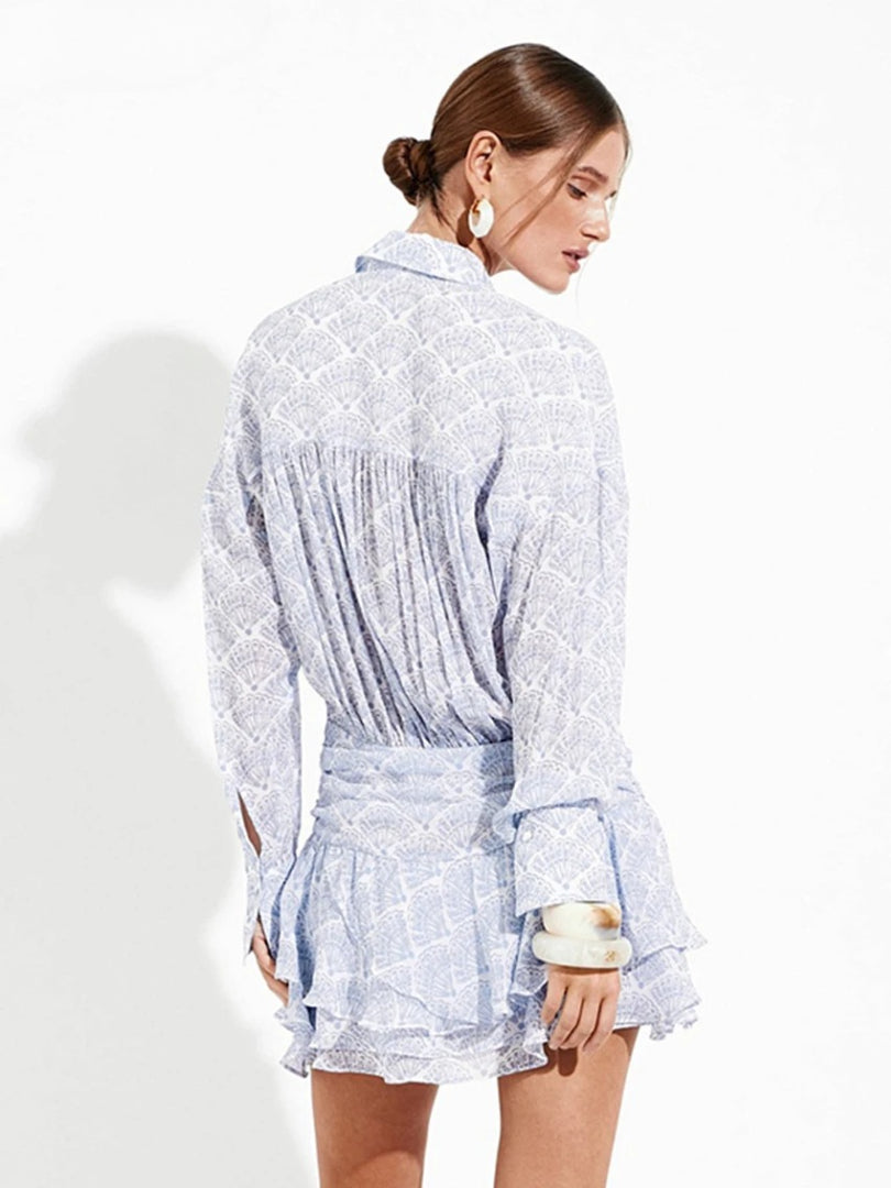 Elegant Loose Classic Pleated Casual Lapel Long Sleeve Mini Dresses
