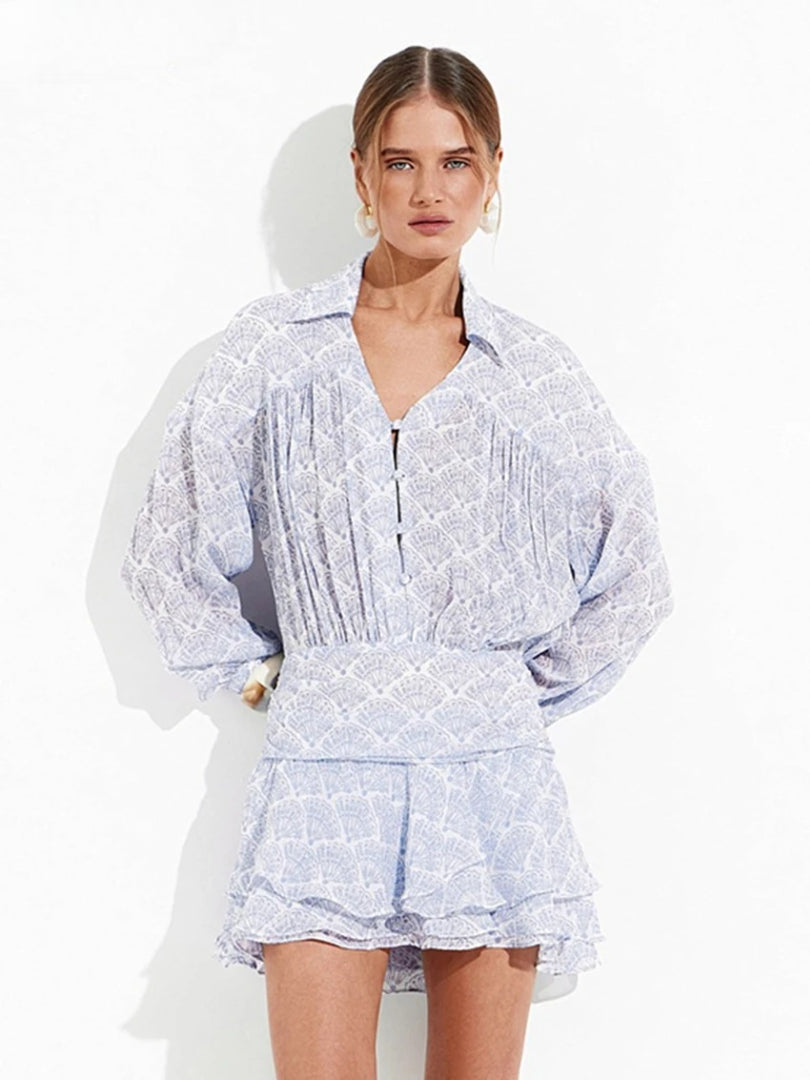 Elegant Loose Classic Pleated Casual Lapel Long Sleeve Mini Dresses