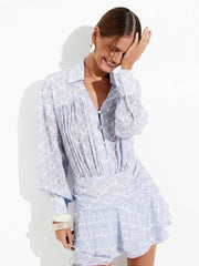 Elegant Loose Classic Pleated Casual Lapel Long Sleeve Mini Dresses