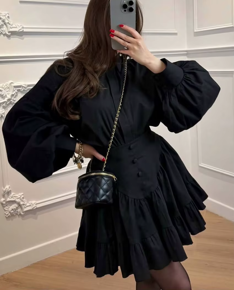 Elegant Loose Long Sleeve Shirt With High Waist Mini Pleated Skirt 2 Piece Set