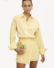 Elegant Loose Stripe Print Long Sleeve Shirt With High Waist Lace-Up Mini Skirt Set