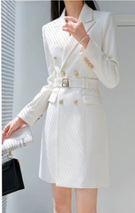 Elegant Notched Collar Belt Long Sleeve Slim Mini Blazer Dress