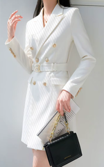 Elegant Notched Collar Belt Long Sleeve Slim Mini Blazer Dress