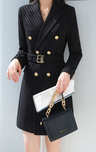 Elegant Notched Collar Belt Long Sleeve Slim Mini Blazer Dress