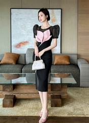 Elegant O-Neck Floral Slim Midi Formal Occasion Evening Dress
