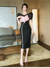 Elegant O-Neck Floral Slim Midi Formal Occasion Evening Dress
