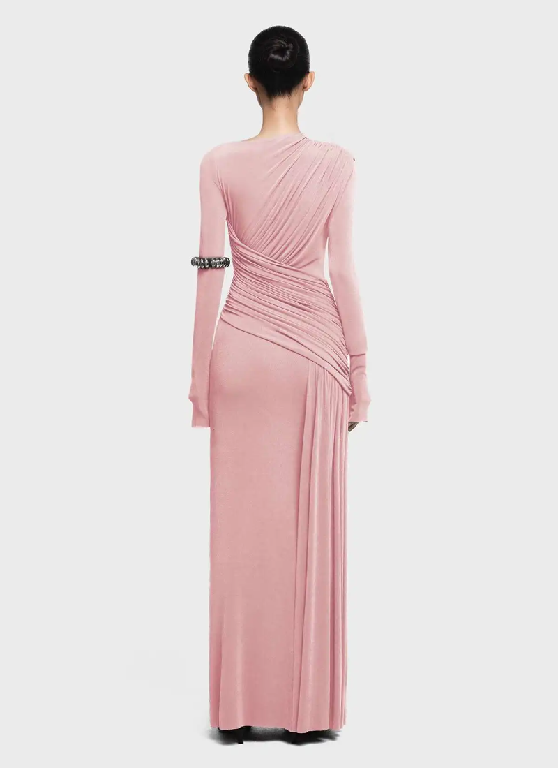 Elegant Pleated Long Sleeve High Waist Slimming Party Dresses